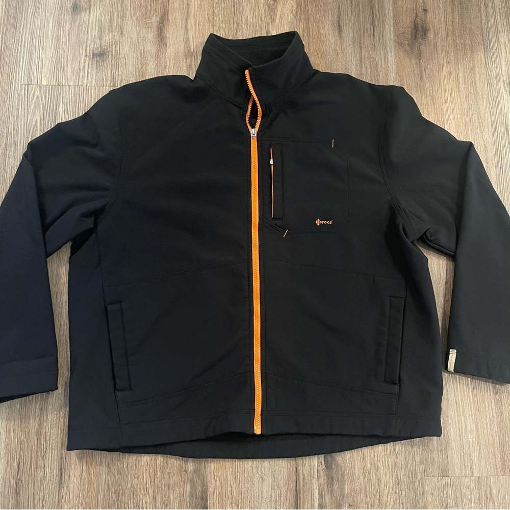 Crocs Rain Jacket Fleece-Lined Long Sleeve Full-Zip Black Orange Men’s Large